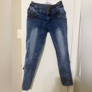 Mitzi Michel Blue Skinny Jeans Women Size 9 Colombian Style 4 Button Waist